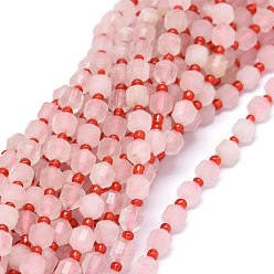 Rose Quartz Natural Rose Quartz Beads Strands, with Seed Beads, Faceted, Bicone, Double Terminated Point Prism Beads, 5~7x6mm, Hole: 0.8mm, about 48pcs/strand, 15.55 inch(39.5cm)