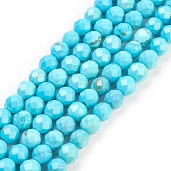 Howlite Brins de perles de magnésite naturelle, teints et chauffée, facette, ronde, 4mm, Trou: 1mm, Environ 90~93 pcs/chapelet, 15.55 pouce