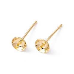 Real 18K Gold Plated Rack Plating Brass Stud Earring Findings, with 925 Silver Pin, for Half Drilled Beads, Long-Lasting Plated, Cadmium Free & Lead Free, Real 18K Gold Plated, 14x5mm, Pin: 0.7mm