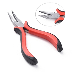Red Carbon Steel Jewelry Pliers, Bent Nose Pliers, Serrated Jaw, Polishing, Red, 135mm