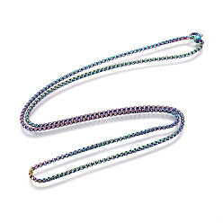 Rainbow Color Ion Plating(IP) 304 Stainless Steel Box Chain Necklaces, with Lobster Claw Clasps, Rainbow Color, 19.68 inch(50cm)