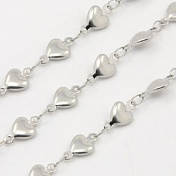 Color de Acero Inoxidable 304 cadenas de corazón de acero inoxidable, cadenas decorativas, soldada, color acero inoxidable, 5.5x2 mm