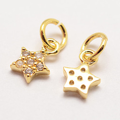 Real 18K Gold Plated Brass Micro Pave Grade AAA Cubic Zirconia Charms, Long-Lasting Plated, Star, Cadmium Free & Nickel Free & Lead Free, Real 18K Gold Plated, 8x5x2mm, Hole: 3mm