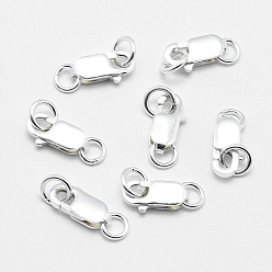 Silver 925 Sterling Silver Lobster Claw Clasps, with Jump Rings, Rectangle, Silver, 14mm, Hole: 2.5mm, Clasp: 8x4x2mm