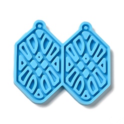 Deep Sky Blue DIY Hexagon Pendant Silicone Molds, Resin Casting Molds, for UV Resin & Epoxy Resin Jewelry Making, Deep Sky Blue, 54x62x4mm, Hole: 2mm, Inner Diameter: 49.5x28mm