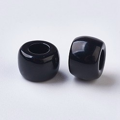 Noir Perles à grand trou en résine européenne, baril, noir, 8x5~6mm, Trou: 4mm, environ2020 pcs / 500 g