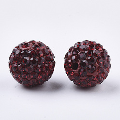 Siam Handmade Polymer Clay Rhinestone Beads, Round, Pave Disco Ball Beads, Siam, PP13(1.9~2mm), 7 rows rhinestone, 11.5~12mm, Hole: 1.4mm