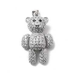 Clear Brass Micro Pave Cubic Zirconia Pendants, Bear, Platinum Plated
, Clear, 30.5x18.5x10mm