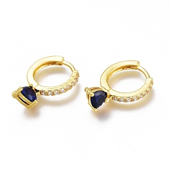 Темно-Синий Серьги-кольца из латуни с микро-паве из фианита, долговечный, кольцо с сердцем, золотые, темно-синий, 21 мм, штифты : 1x0.7 мм