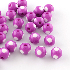 Medium Orchid Dot Pattern Opaque Acrylic Beads, Round, Medium Orchid, 16x15mm, Hole: 3mm, about 220pcs/500g