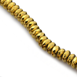 Golden Plated Electroplate Non-magnetic Synthetic Hematite Beads Strands, Faceted Rondelle, Golden Plated, 8x3mm, Hole: 1mm, about 106pcs/strand, 15.1 inch