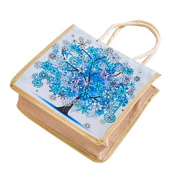 Arbre Kits de peinture au diamant pour sac à main en lin bricolage, artisanat de fourre-tout réutilisable, thème d'hiver, Motif d'arbre, sac à main: 260x260x110 mm