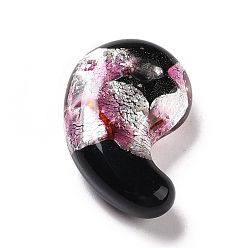 Pink Handmade Silver Foil Lampwork Beads, Comma Shape, Pink, 31x20x11mm, Hole: 3mm