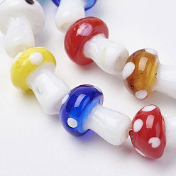 Mixed Color Handmade Lampwork Beads Strands, Mushroom, Mixed Color, 11.5~14.5x9~11mm, Hole: 1mm, about 25pc/strand, 13.54 inch(34.4cm)