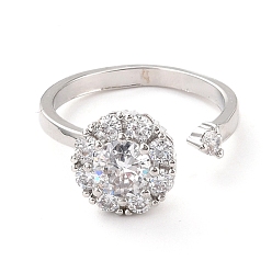 Платина Плоское круглое вращающееся открытое кольцо для женщин, латунные кубические циркониевые кольца-спиннеры, регулируемое кольцо манжеты для снятия стресса, платина, размер США 6 1/2 (16.9 мм)