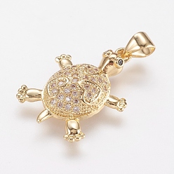 Real 18K Gold Plated Brass Micro Pave Cubic Zirconia Pendants, Tortoise, Real 18K Gold Plated, 22.5x15.5x4mm, Hole: 3.5x4mm