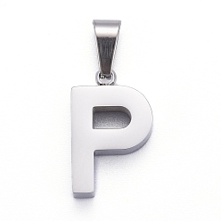 Letter P 304 Stainless Steel Letter Pendants, Manual Polishing, Alphabet, Stainless Steel Color, Letter.P, 18x11x3.5mm, Hole: 6.5x3mm