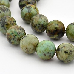 African Turquoise(Jasper) Round Natural African Turquoise(Jasper) Bead Strands, 10mm, Hole: 1mm, about 40pc/strand, 16 inch