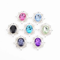 Color mezclado Cabujones de diamantes de imitación de cristal acrílico, con hallazgos de aleación plateada, sin plomo y cadmio, facetados, espalda plana, oval, color mezclado, 32.5x29.5x5.5 mm
