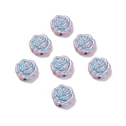 Flamingo Opaque Acrylic Beads, Metal Enlaced, Rose, Flamingo, 13.5x14x4.5~5mm, Hole: 1.6mm, about 950pcs/500g