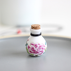 Hot Pink Porcelain Flower Pattern Perfume Bottle Pendant Necklace, Essential Oil Vial Jewelry for Women, Hot Pink, 18.50~27.56 inch(47~70cm)