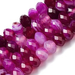 Violeta Rojo Medio Hebras de ágata natural / cuentas de ágata rayada, teñido y climatizada, rondelle facetas, rojo violeta medio, 6x4 mm, agujero: 1 mm, sobre 93 unidades / cadena, 15.39~15.43'' (39.1~39.2 cm)