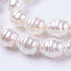 White Shell Pearl Beads Strands, Potato, White, 15~17x12~14mm, Hole: 1mm, about 26pcs/strand, 15.7 inch