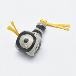Черный Натуральный дзи агат, 3 дыра гуру шарики, T-просверленные бусы, для буддийского ювелирное, чёрные, 27x14x13 мм, отверстие : 2 мм
