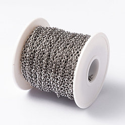 Stainless Steel Color 304 Stainless Steel Cable Chains, Unwelded, with Spool, Oval, Stainless Steel Color, 4x3x0.8mm, about 65.61 Feet(20m)/roll