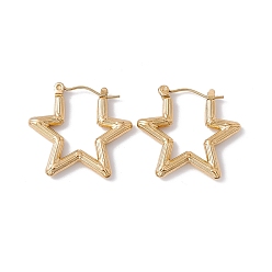 Golden Ion Plating(IP) 304 Stainless Steel Star Hoop Earrings for Women, Golden, 23x25x2mm, Pin: 0.6mm