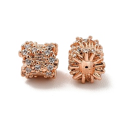 Real Rose Gold Plated Rack Plating Brass Micro Pave Cubic Zirconia Spacer Beads, Long-Lasting Plated, Cadmium Free & Lead Free, Column, Real Rose Gold Plated, 6x6mm, Hole: 2.5mm