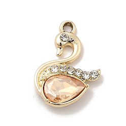 Bisque UV Plating Alloy Pendants, with Crystal Rhinestone and Glass, Golden, Swan Charms, Bisque, 21.5x15x4.5mm, Hole: 2mm
