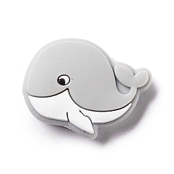 Light Grey Silicone Focal Beads, Baby Chew Teething Beads, Whale, Light Grey, 21.5x30x9.5mm, Hole: 2mm