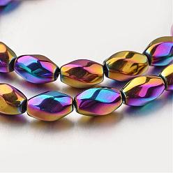 Multi-color Plated Electroplate Non-magnetic Synthetic Hematite Beads Strands, Twisted Oval, Multi-color Plated, 12x8~9mm, Hole: 1mm, about 33pcs/strand, 15.7 inch