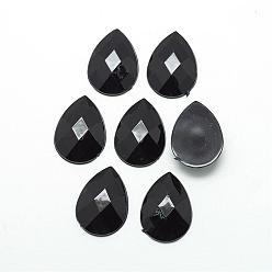Черный Акриловые горные хрусталь плоские задние кабошоны, граненые, Дно посеребренные, слеза, чёрные, 14x10x3.5 мм