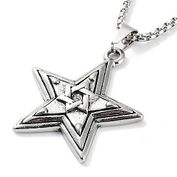 Star Tibetan Style Alloy Pendant Necklaces, Star, 23.62 inch(60cm), Star: 36x33mm