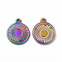 Rainbow Color Ion Plating(IP) 304 Stainless Steel Pendant Cabochon Settings, Flat Round, Rainbow Color, Tray: 4.5mm, 17x14x2mm, Hole: 1.4mm
