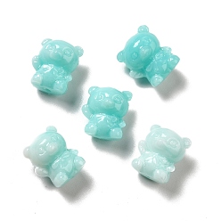 Turquoise Des perles de résine opaques, ours, turquoise, 13x11.5x10mm, Trou: 1.6mm