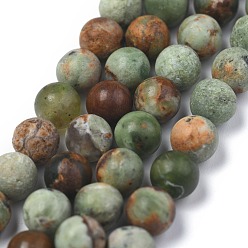 Green Opal Natural Green Opal Beads Strands, Round, Frosted, 8~9mm, Hole: 1mm, about 47pcs/strand, 15.10 inch(38.35cm)