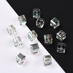 Clair Galvanoplastie perles de verre transparentes, cube à facettes, arc-en-ciel plaqué, clair, 8x8x8mm, Trou: 1.8mm