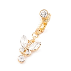 Golden Crystal Rhinestone Butterfly Charm Belly Ring, Clip On Navel Ring, Non Piercing Jewelry for Women, Golden, 38mm
