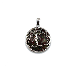 Dragon Blood Natural Dragon Blood Pendants, Tree of Life Charms with Platinum Plated Alloy Findings, 31x27mm