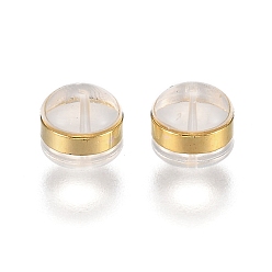 Golden Brass Rings Silicone Ear Nuts, Earring Backs, Golden, 5.7x5.7x4.5mm, Hole: 1mm