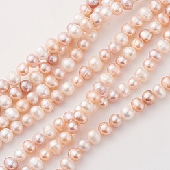 PeachPuff Natural Cultured Freshwater Pearl Beads Strands, Oval, PeachPuff, 7~8x6~7mm, Hole: 0.5mm, about 56~57pcs/strand, 15.7 inch(40cm)