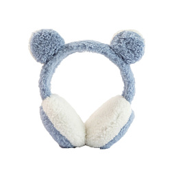 Steel Blue Wool Children's Adjustable Headband Earwarmer, Bear Ear Outdoor Winter Earmuffs, Steel Blue, 110mm