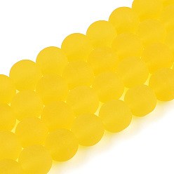 Or Chapelets de perles en verre transparentes  , givré, ronde, or, 9.5~10mm, Trou: 1.5mm, Environ 41~42 pcs/chapelet, 14.88~15.12 pouce (37.8~38.4 cm)