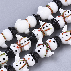 White Handmade Lampwork Beads Strands, Snowman, for Christmas, White, 23x13.5x15mm, Hole: 2mm, about 20pcs/Strand, 17.32 inch(44cm)