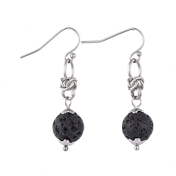 Lava Rock Natural Lava Rock Dangle Earrings, with 304 Stainless Steel Flower Bead Caps and 316 Surgical Stainless Steel Earring Hooks, 39mm, Pin: 0.6mm