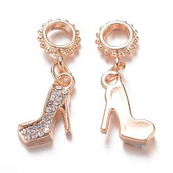 Golden Alloy Rhinestone European Dangle Charms, Large Hole Pendants, High-heeled Shoes, Golden, 30mm, Hole: 4.5mm