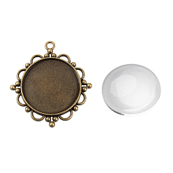 Antique Bronze Pendant Making Sets, with Alloy Pendant Cabochon Settings and Glass Cabochons, Flat Round, Nickel Free, Antique Bronze, Tray: 30mm,48x43x3mm, Hole: 3mm, 29.5~30x7mm